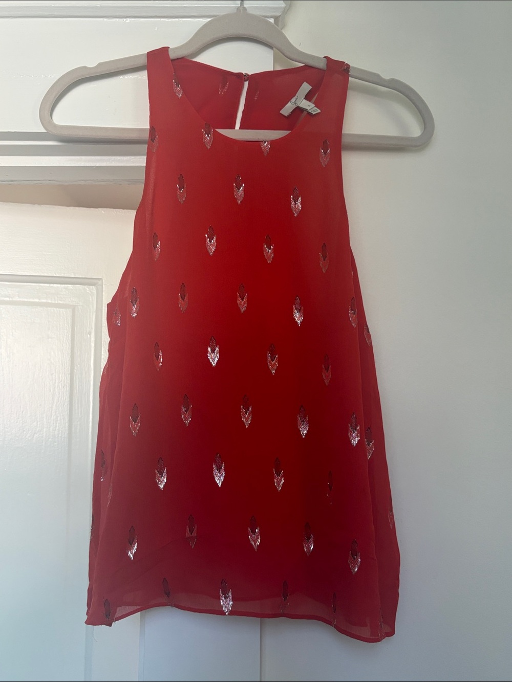 Joie Red Sleeveless Tank with metallic feather detail